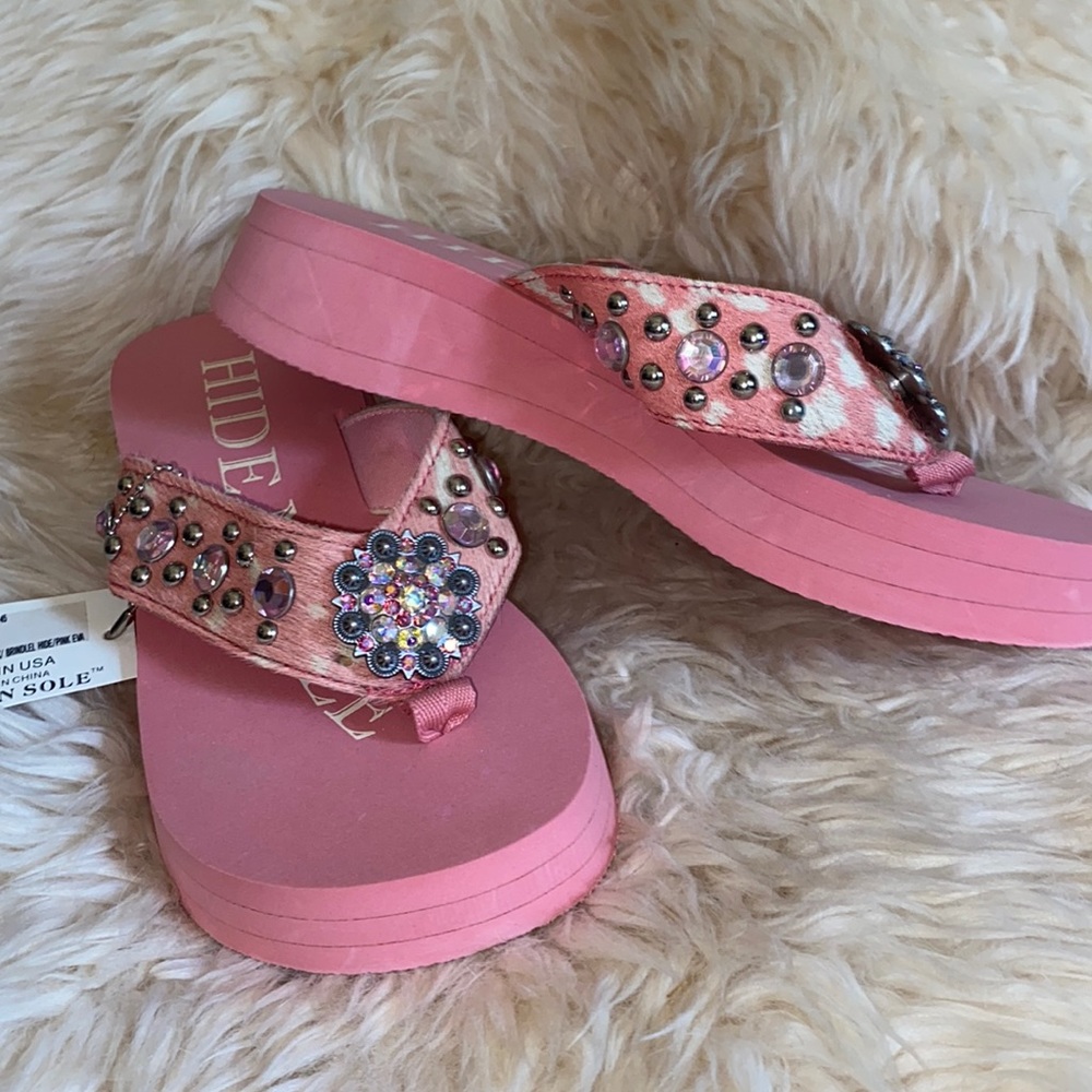 Pink Brindle, Jeweled Sandals